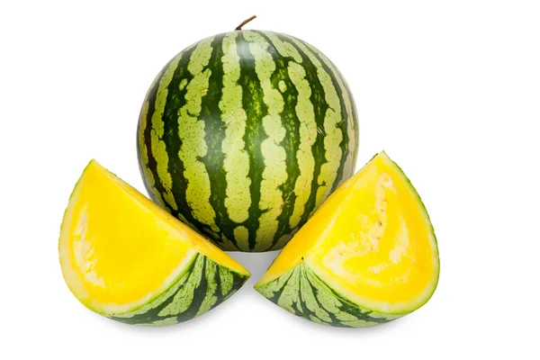 Whole and two sliced Pieces of fresh Watermelon — Stock Photo, Image