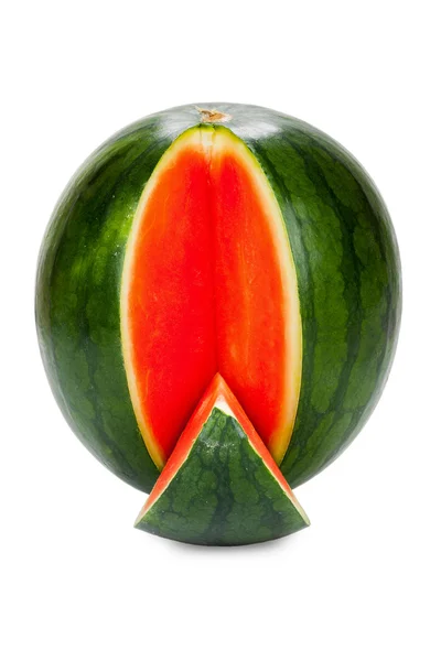 Čerstvý celý meloun s jedním plátky — Stock fotografie