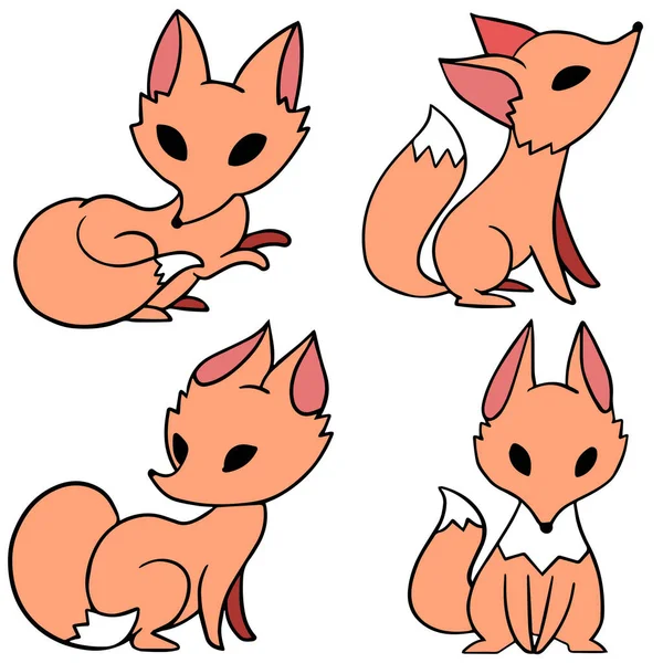Vector Set Hand Drawn Red Foxes Isolated White Background — Stock Vector