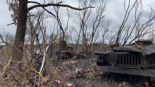 Russian Military Trucks Destroyed Ukrainian Army Result Russian Invasion Ukraine — Vídeo de Stock