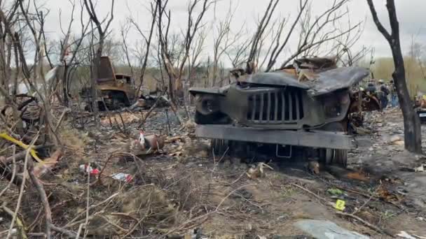 Russian Military Trucks Destroyed Ukrainian Army Result Russian Invasion Ukraine — Video Stock
