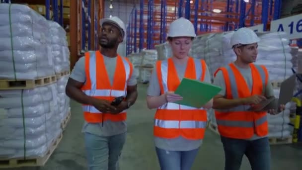 Konsep Bisnis Resolusi Karyawan Bekerja Sama Gudang — Stok Video
