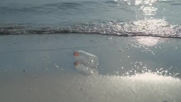 Plastic Pollution Environmental Problem Concept Resolution Volunteers Pick Trash Beach — Stock Video