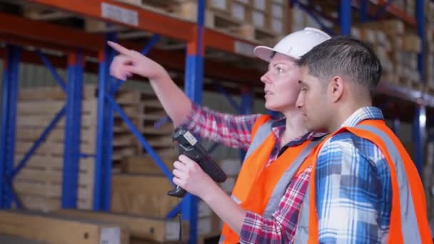 Obchodní Koncept Rozlišení Zaměstnanci Spolupracují Kontrole Zboží Skladu — Stock video