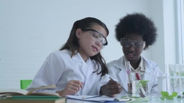 Koncepcja Edukacji Rozdzielczości Młodzi Studenci Eksperymentują Wiedzą Naukową Współpraca Laboratorium — Wideo stockowe
