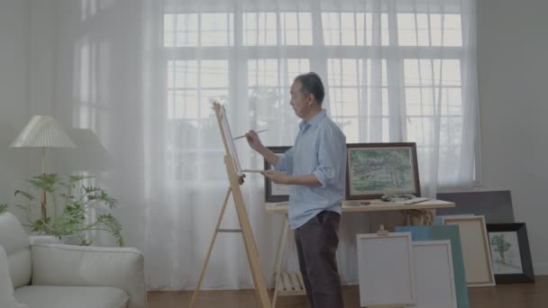 Artist Concept Resolution Asian Man Painting Living Room Artist Creating — Stock Video