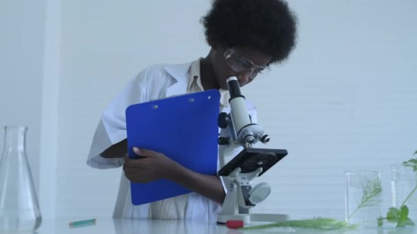 Образовательная Концепция Resolution Студенты Проводят Эксперименты Растениях Лаборатории — стоковое видео