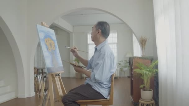 Conceito Artista Resolução Homem Asiático Pintando Sala Estar Artista Está — Vídeo de Stock
