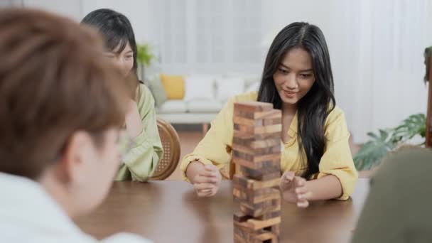 Conceito Férias Resolução Grupo Amigas Asiáticas Jogando Juntos Casa Atividades — Vídeo de Stock