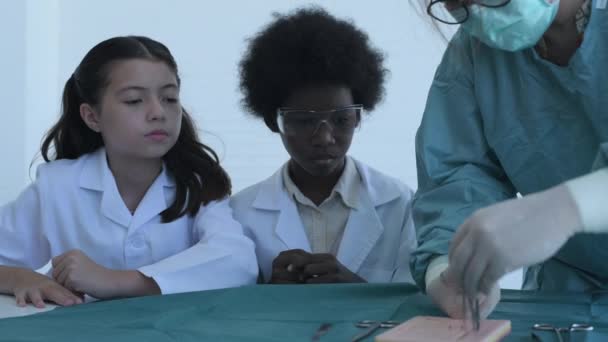 Eğitim Konsepti Kararlılık Tıp Fakültesi Öğrencileri Sınıfta Dikiş Pratiği Yapıyor — Stok video