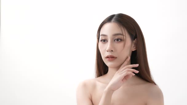 Concept Beauté Résolution Asiatique Fille Est Toucher Son Visage Sur — Video