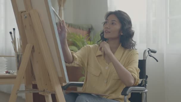 Concetto Artistico Risoluzione Donna Asiatica Che Disegna Salotto Artista Sta — Video Stock