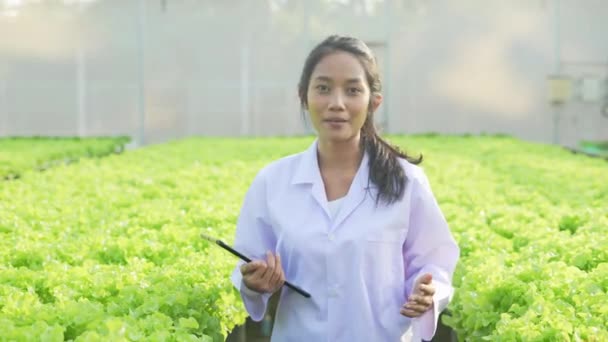 Концепция Сельского Хозяйства Резолюция Исследователи Описывают Выращивание Овощей Теплицах Эксперимент — стоковое видео