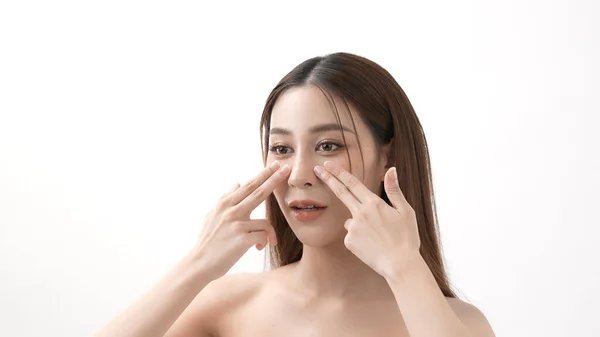 Beauty Konzept Der Auflösung Asiatisch Mädchen Ist Touch Sie Gesicht — Stockfoto
