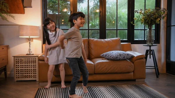 Family Concept Resolution Asian Children Dance Together Happily Living Room — Stock Fotó