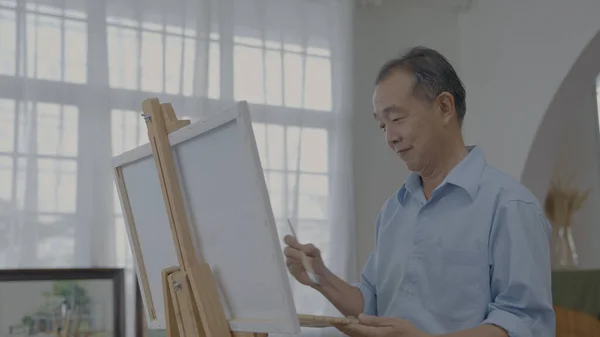Conceito Artista Resolução Homem Asiático Pintando Sala Estar Artista Está — Fotografia de Stock
