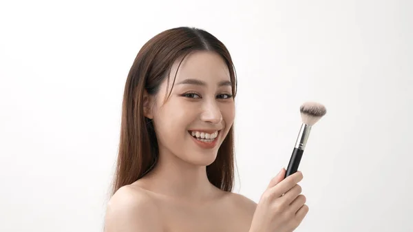 Conceito Beleza Resolução Mulher Asiática Sorrindo Com Confiança Maquiagem Com — Fotografia de Stock