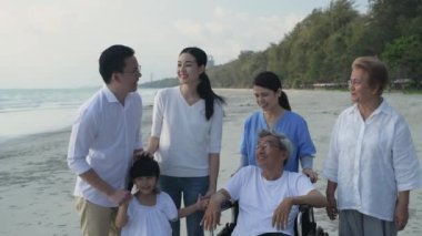 Holiday concept of 4k Resolution. All family members are enjoying the beach. summer vacation travel.