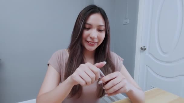 Conceito Férias Resolução Meninas Asiáticas Estão Ensinando Maquiagem Internet Casa — Vídeo de Stock