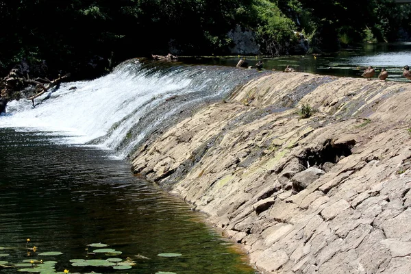 Stone Concrete Old River Dam Big Hole Middle Dry Patch — 스톡 사진