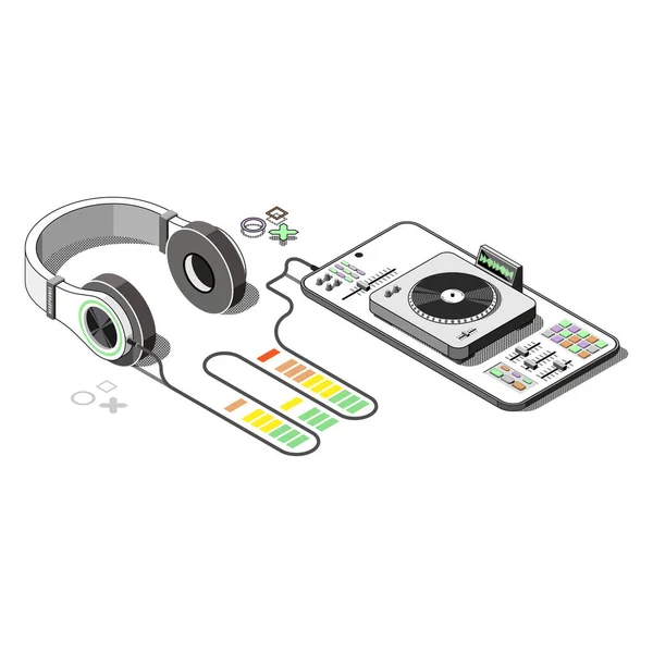 Headphones Phone Concept Online Music Podcasting Isometric Isolated White Background — Stock Photo, Image