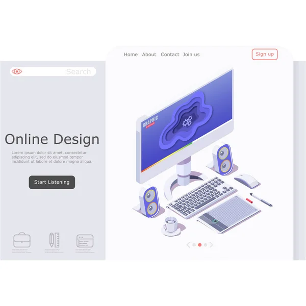 Landing Page Concept Online Design Program Illustration Isometrisch — Stockfoto