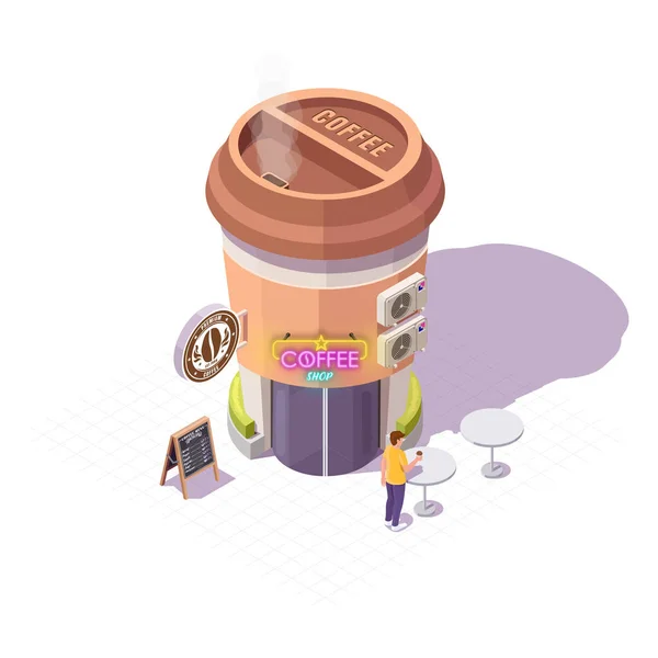 Kaffeestube Vorhanden Kaffeehausbau Vektor Isometrie — Stockfoto