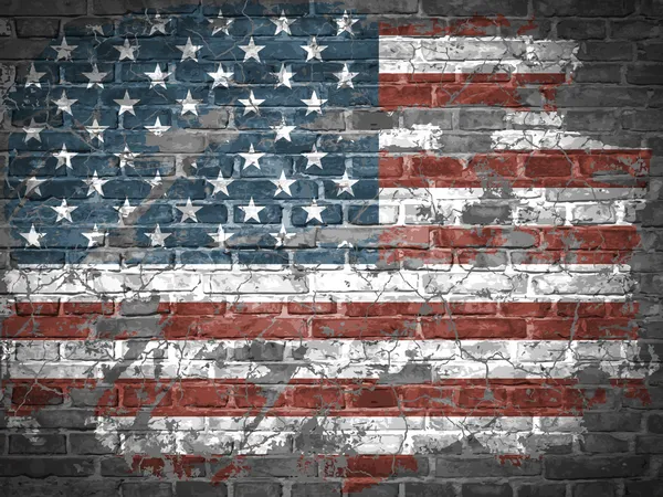 American flag on a brick wall — Stock Vector