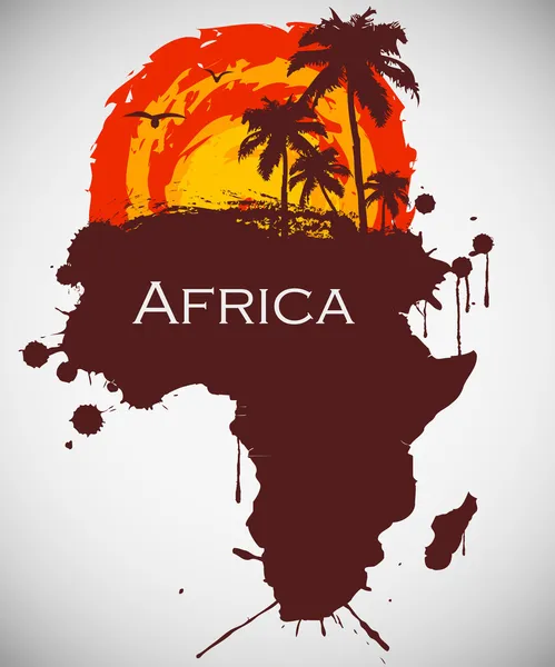 Africká krajina flóru a faunu v čas západu slunce s žirafami. vektor — Stockový vektor