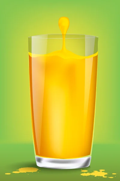 Versare il succo in un bicchiere su fondo verde. Illustrazione vettoriale . — Vettoriale Stock