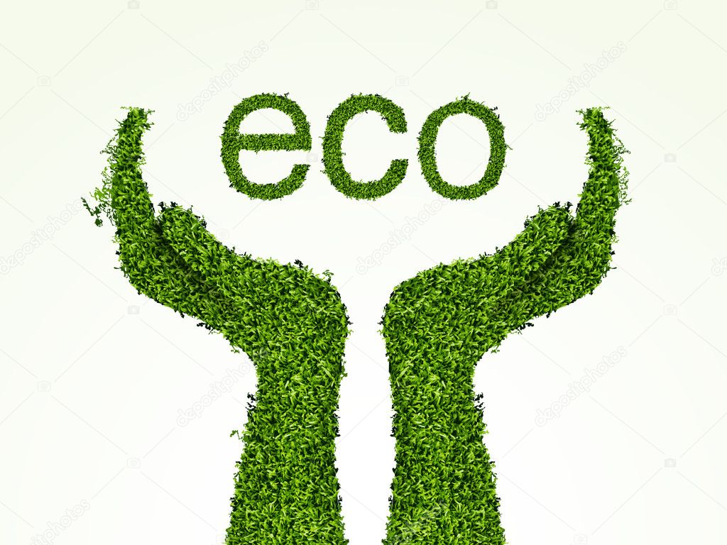 Environmental care, the hands of the grass. concept of ecology