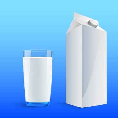 Glass of milk with a big blank milk pack. Vector clipart