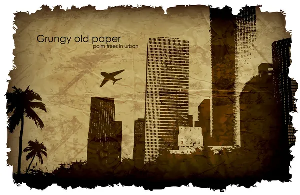Grungy old paper with a big city — Stock Vector
