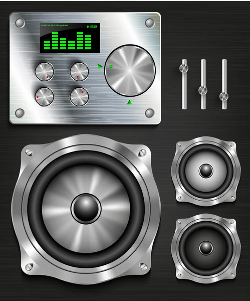 Management console luidsprekersysteem. knovok en regelgevers, weergave, equalizer en klok instellen — Stockvector