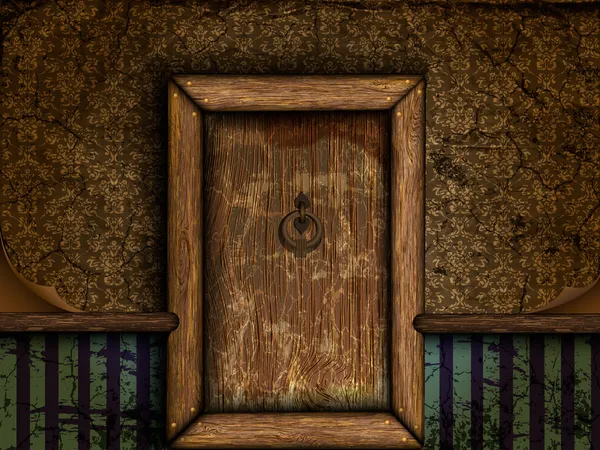 Pintu kayu tua di ruang vintage - Stok Vektor
