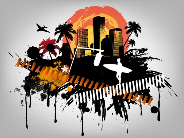 Verano Palm City Vector Ilustración — Archivo Imágenes Vectoriales