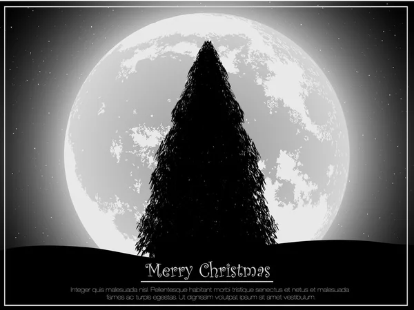 Silhouette of a Christmas tree in the background of the moon — Stock Vector