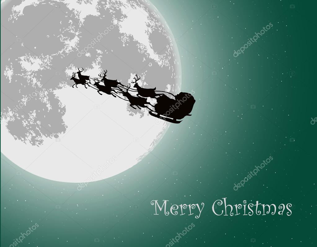 Santa Into the Winter Christmas Night. vector illustration