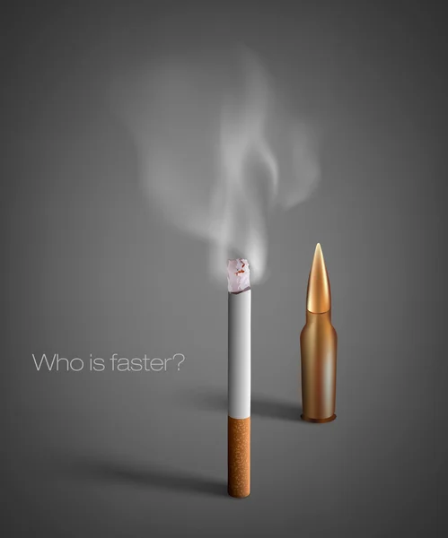 Pyrande cigarett med en rök med en kula — Stock vektor