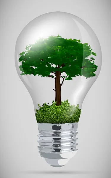 Árbol verde en la bombilla. el concepto de energía limpia — Vector de stock