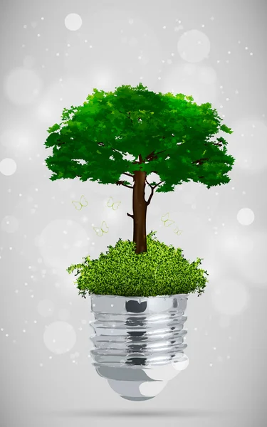 Árbol verde en la bombilla. el concepto de energía limpia — Vector de stock