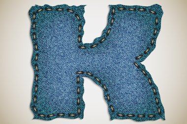 denim mektup k alfabe doku kot. vektör