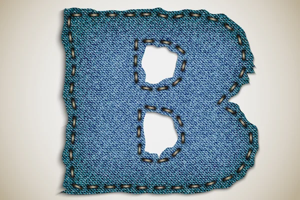 Denim letter B alphabet texture jeans. vector — Stock Vector