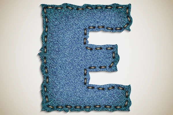 Denim lettre E alphabet texture jeans. vecteur — Image vectorielle