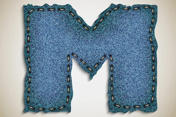 Denim lettre M alphabet texture jeans. vecteur — Image vectorielle