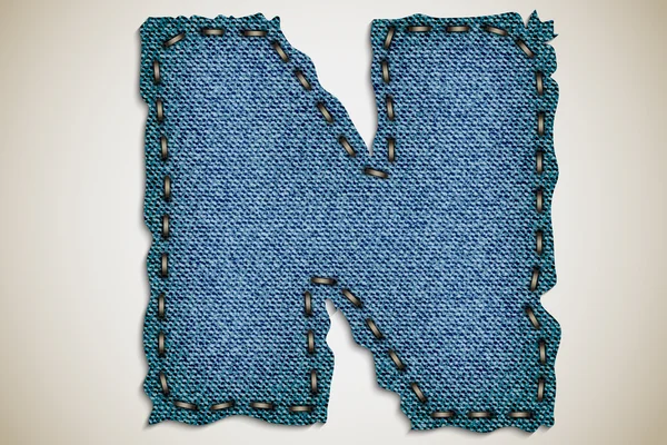 Denim lettre N alphabet texture jeans. vecteur — Image vectorielle