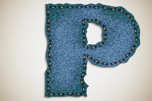 Denim letra P alfabeto textura jeans. vector — Archivo Imágenes Vectoriales