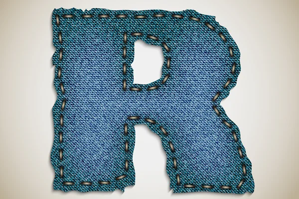 Denim lettre R alphabet texture jeans. vecteur — Image vectorielle