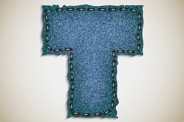 Denim lettre T alphabet texture jeans. vecteur — Image vectorielle