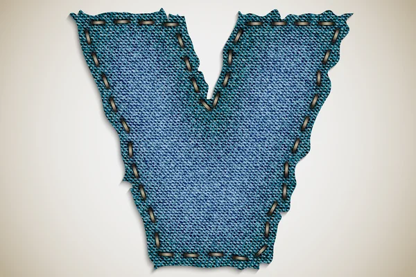 Denim letra V alfabeto textura jeans. vector — Archivo Imágenes Vectoriales